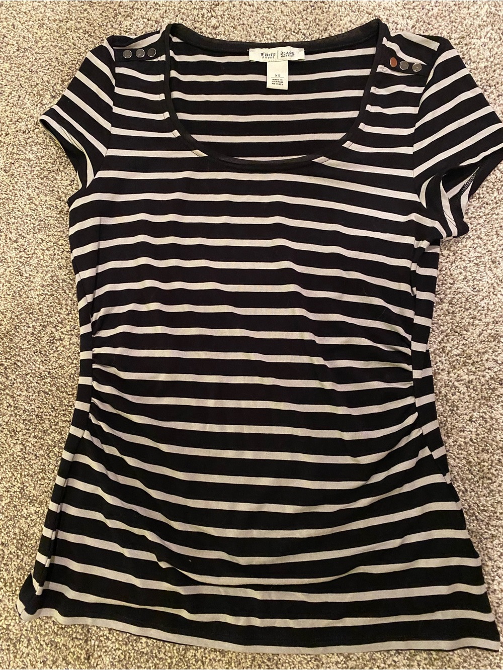 White House Black Market Black & Light gray Striped Scoop Neck Tee